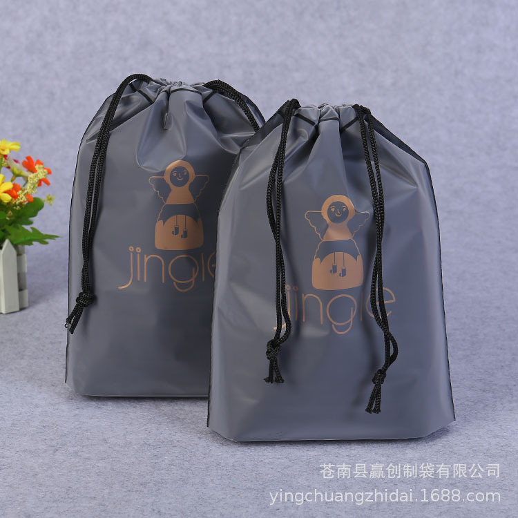 PE+EVA收纳拉绳袋 防水鞋子收纳袋 黑色时尚双层膜束口袋印刷logo