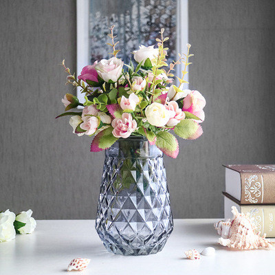 北歐ins簡約歐式水晶創意彩色玻璃花瓶 透明花瓶幹花擺件清倉特價