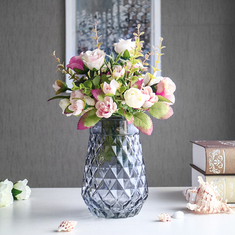 北歐ins簡約歐式水晶創意彩色玻璃花瓶 透明花瓶幹花擺件清倉特價
