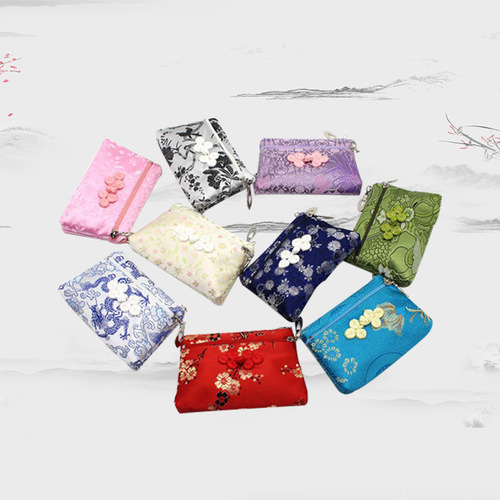 Brocade has double zipper retro qipao dresses purse bag for female wallet classic brocade plate buckles feature Chinese wind silk change small bags