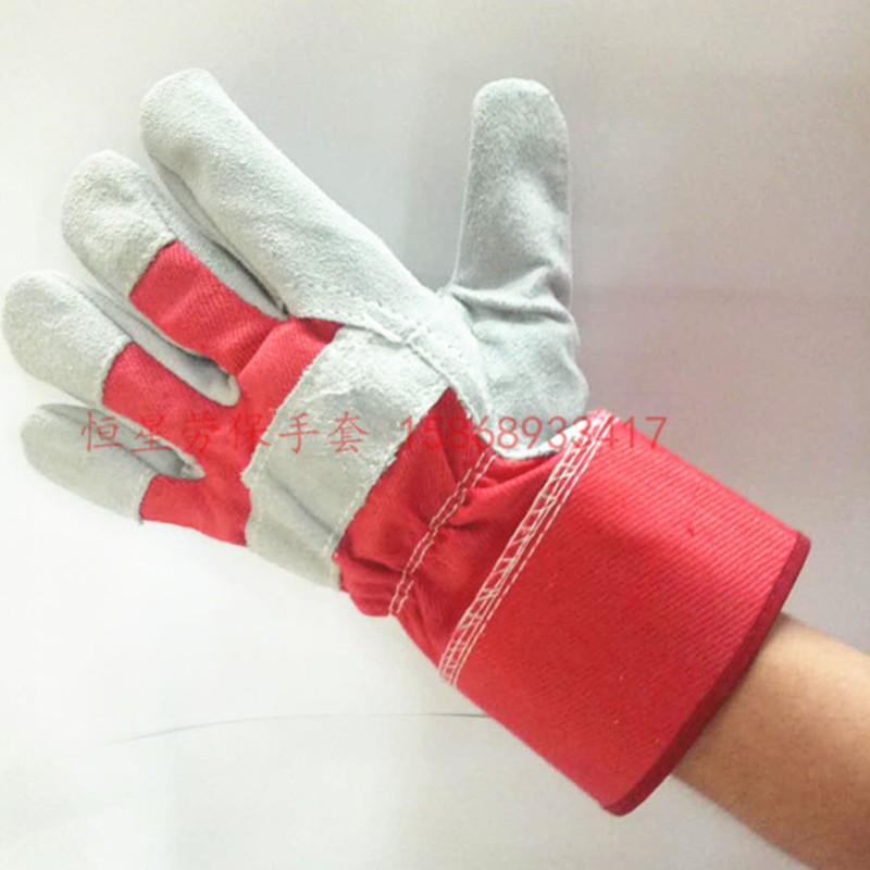 电焊手套批发红布二层分刀手套绝缘耐高温焊工手套牛皮劳保手套