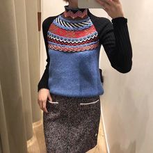 法國M 2018秋冬新款針織女裝 半高領撞色波普時尚拼接毛衣H18MIMI