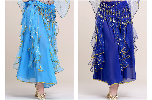 Belly dance costume bottom skirt, new practice skirt, Indian dance performance costume, beaded embroidered gold edge skirt for women