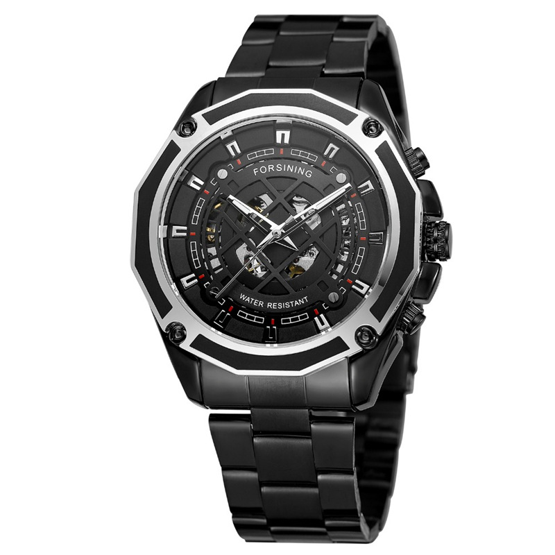 FORSINING fusini 1030 reloj mecánico automático de los hombres de cuerda hueco-hacia fuera transparente Fondo moda reloj mecánico hombres