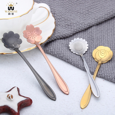 Manufactor originality Floret shape Stainless steel Dessert Spoon coffee A variety of colour Stirring spoon