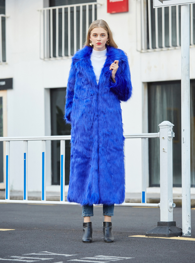 Ropa de mujer Abrigo de piel con cuello de traje superlargo de piel_voghion.com