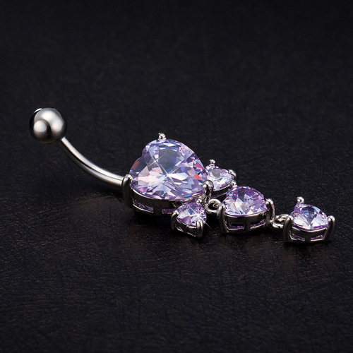 Three heart-shaped zircon bow belly button buttons, foreign trade hot-selling personalized belly button rings, body piercing jewelry wholesale