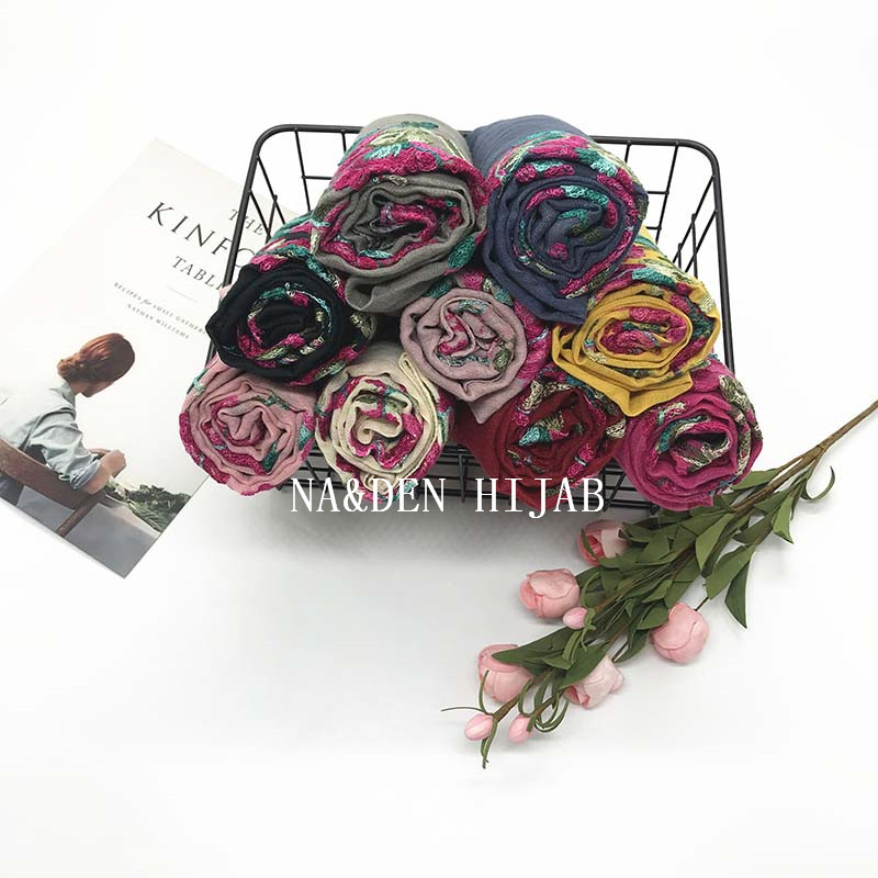 跨境wish女士棉复古时尚绣花围巾穆斯林盖头披肩丝巾女一件代发|ru