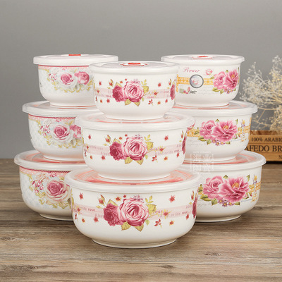 Fresh keeping Lunch box Three ceramics tableware suit Microwave Oven available Refrigerator Fresh keeping Ceramic bowl household practical