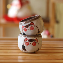 樂喵 日式和風陶瓷茶杯子 彩繪手繪復古可愛招財貓萌貓水杯壽司店