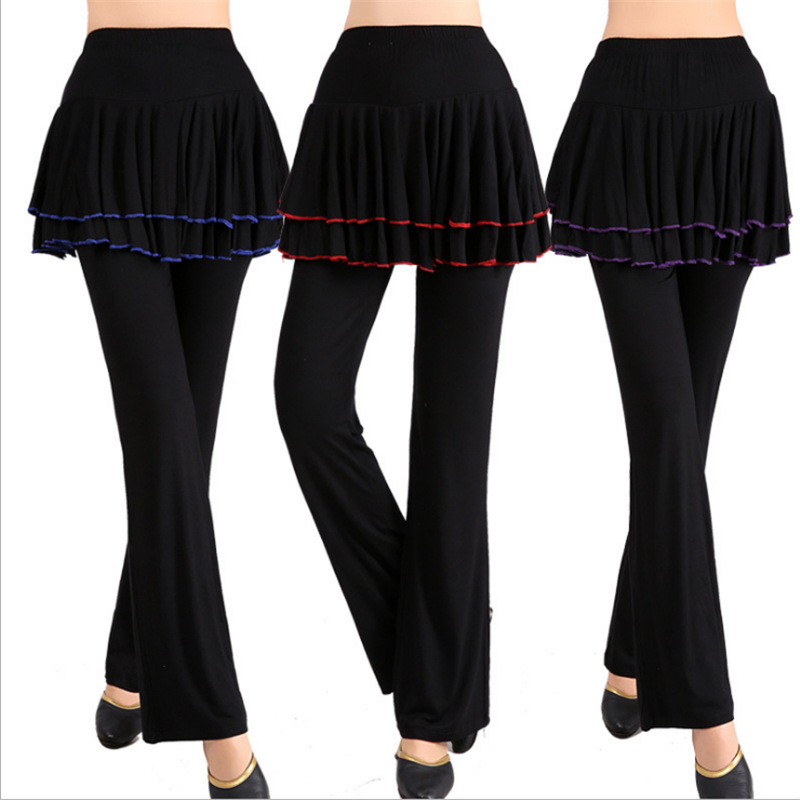 女莫代尔广场舞裤裙 跳舞双裙擺透氣舒適舞蹈服一件代發显瘦修身