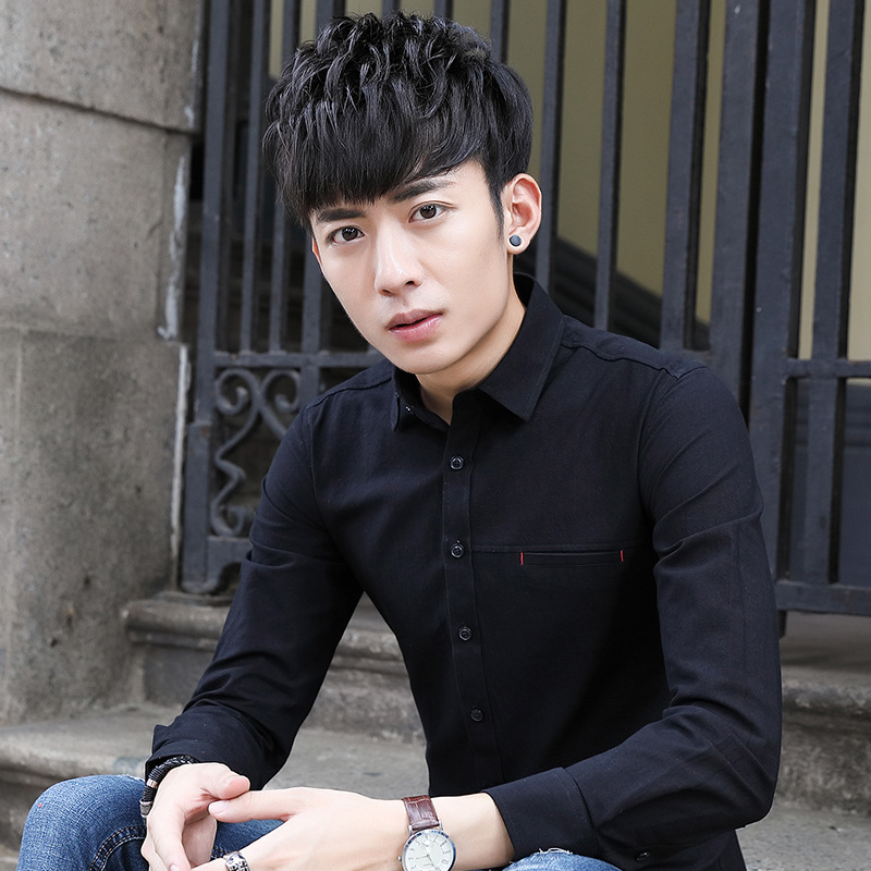 Spring and autumn season new pattern man Long sleeve shirt Korean Edition Self cultivation shirt Trend men's wear Teenagers leisure time Solid Inch shirt