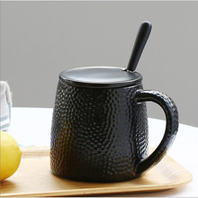 大容量创意杯子马克杯带盖勺陶瓷蜂窝杯咖啡杯情侣水杯可印制LOGO