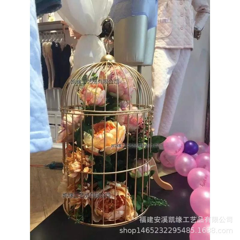 Jaula de Pájaro de Hierro de estilo europeo decoración de la ventana de la boda jaula de pájaros decoración de oro jaula de pájaros colgando jaula de pájaros accesorios de tiro