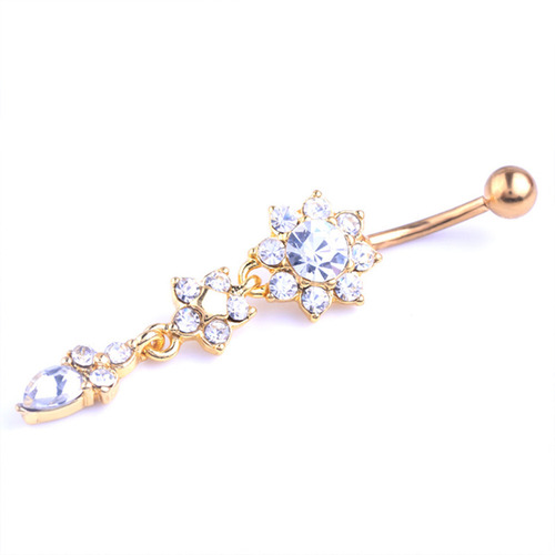 Amazon AliExpress Hot Selling Rose Gold Flower Navel Ring Piercing Punk Navel Ring Navel Button Body Jewelry
