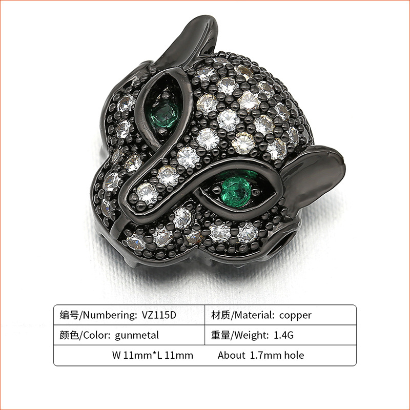 Micro-inlaid Zircon Green Eye Leopard Head Diy Copper Bracelet Accessories display picture 4
