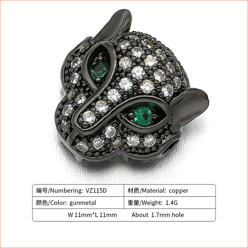 Micro-incrustaciones Zircon Green Eye Leopard Head Diy Accesorios De Pulsera De Cobre display picture 4