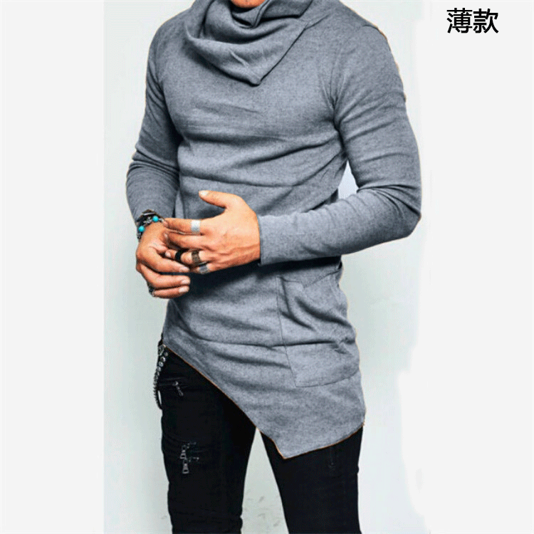 Spring and autumn new European and American pile collar long sleeve thin men's top men's clothing