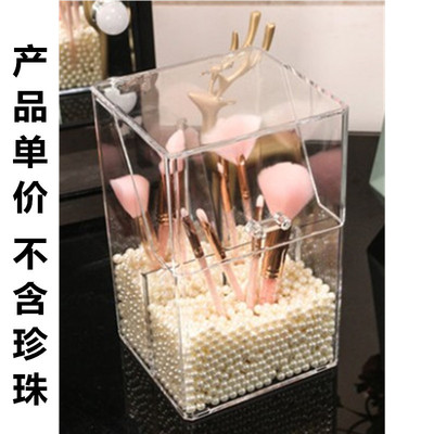 大小笔刷桶透明防尘化妆刷具筒美妆眉笔收纳桶桌面收纳盒翻盖有盖