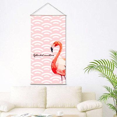 创意网红风粉色火烈鸟棉麻布艺挂画客厅背景电表箱墙面挂布装饰画|ms