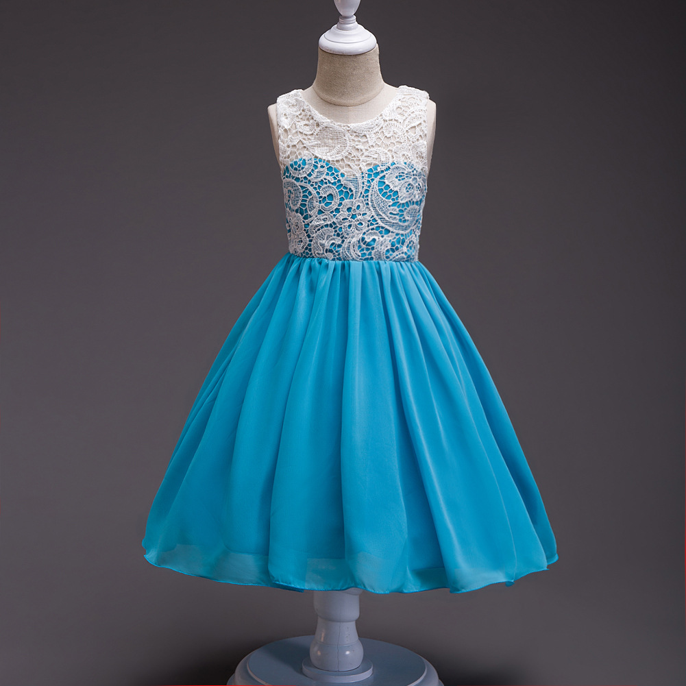 新安百慧韩版童装女童蕾丝连衣裙中大童雪纺公主裙一件代发560