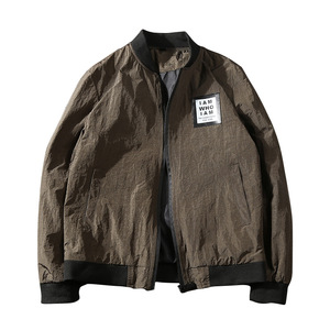 Men’s stand collar solid letter badge slim fit baseball uniform youth large fashion jacket men