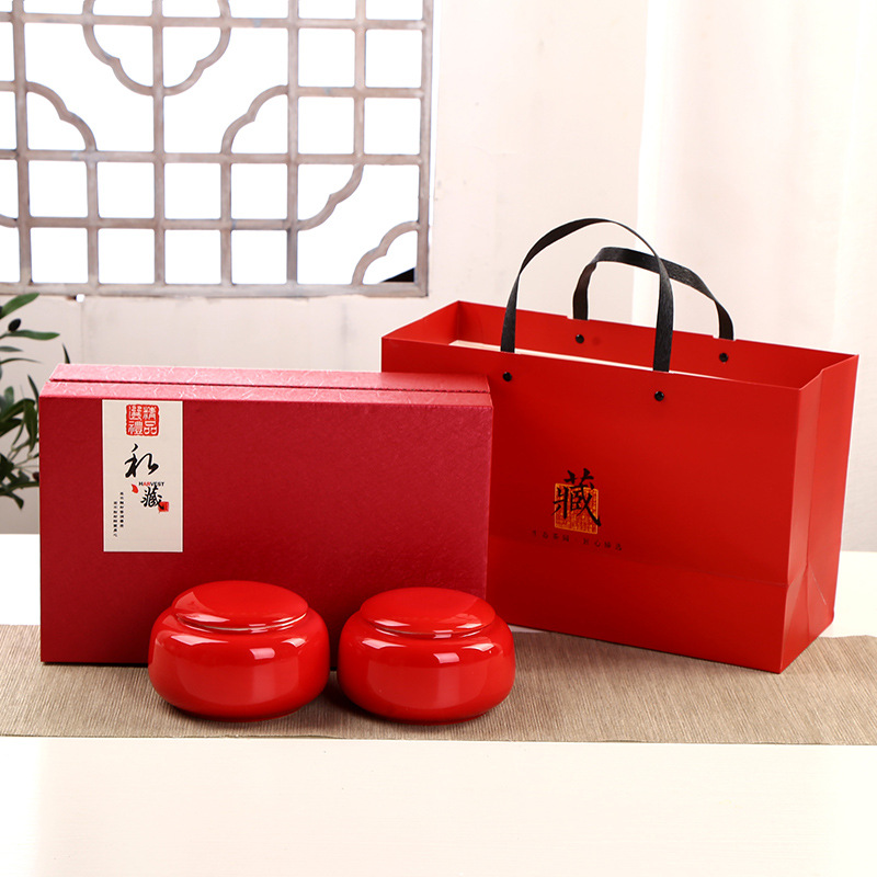 陶瓷茶叶罐 青瓷密封罐醒茶罐 茶叶罐礼盒 私藏红双罐半斤可定制|ms