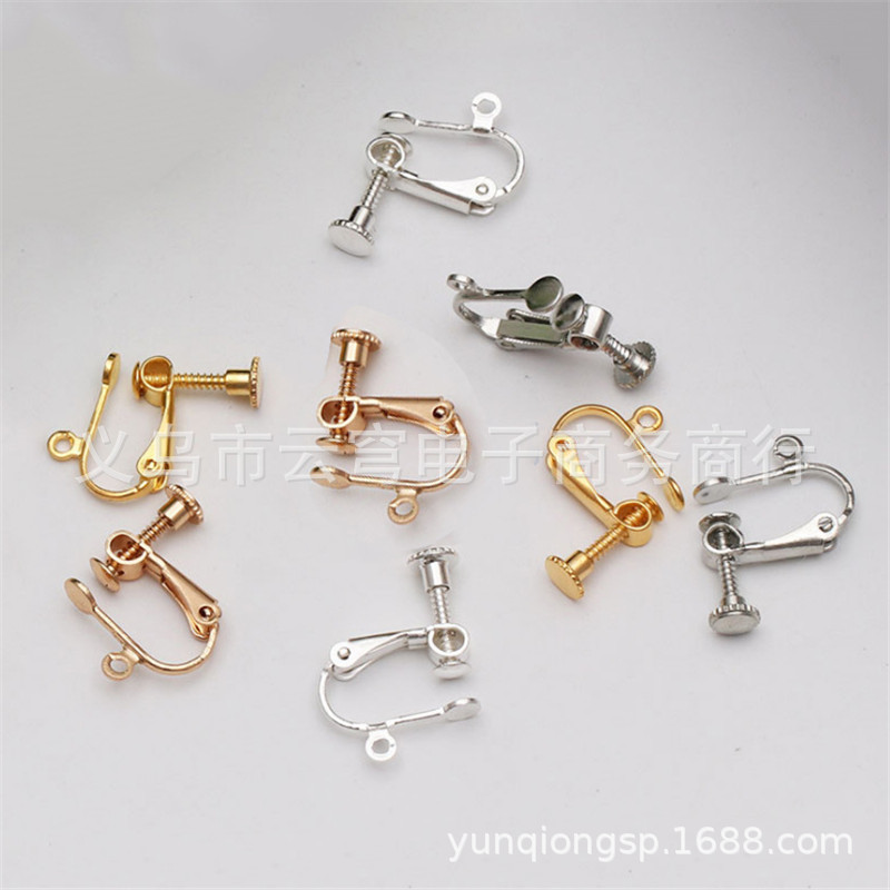 DIY饰品配件 16mm平头无耳洞纯铜螺丝耳夹 金色/白K色/银色