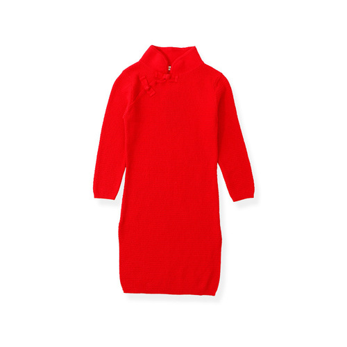 New Year's greetings suit children's women's knitted sweater seven-quarter sleeve children's sweater cheongsam dress long style parent-child clothing mother and daughter 