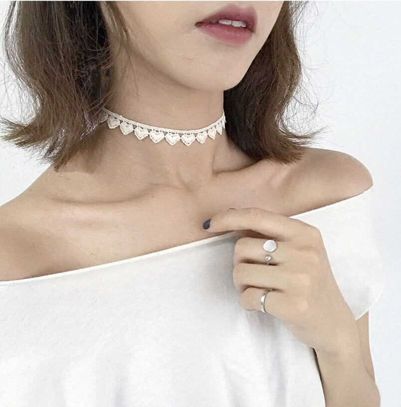 韩风chic少女爱心蕾丝choker颈链项圈软妹甜美气质锁骨链项链批发|ms