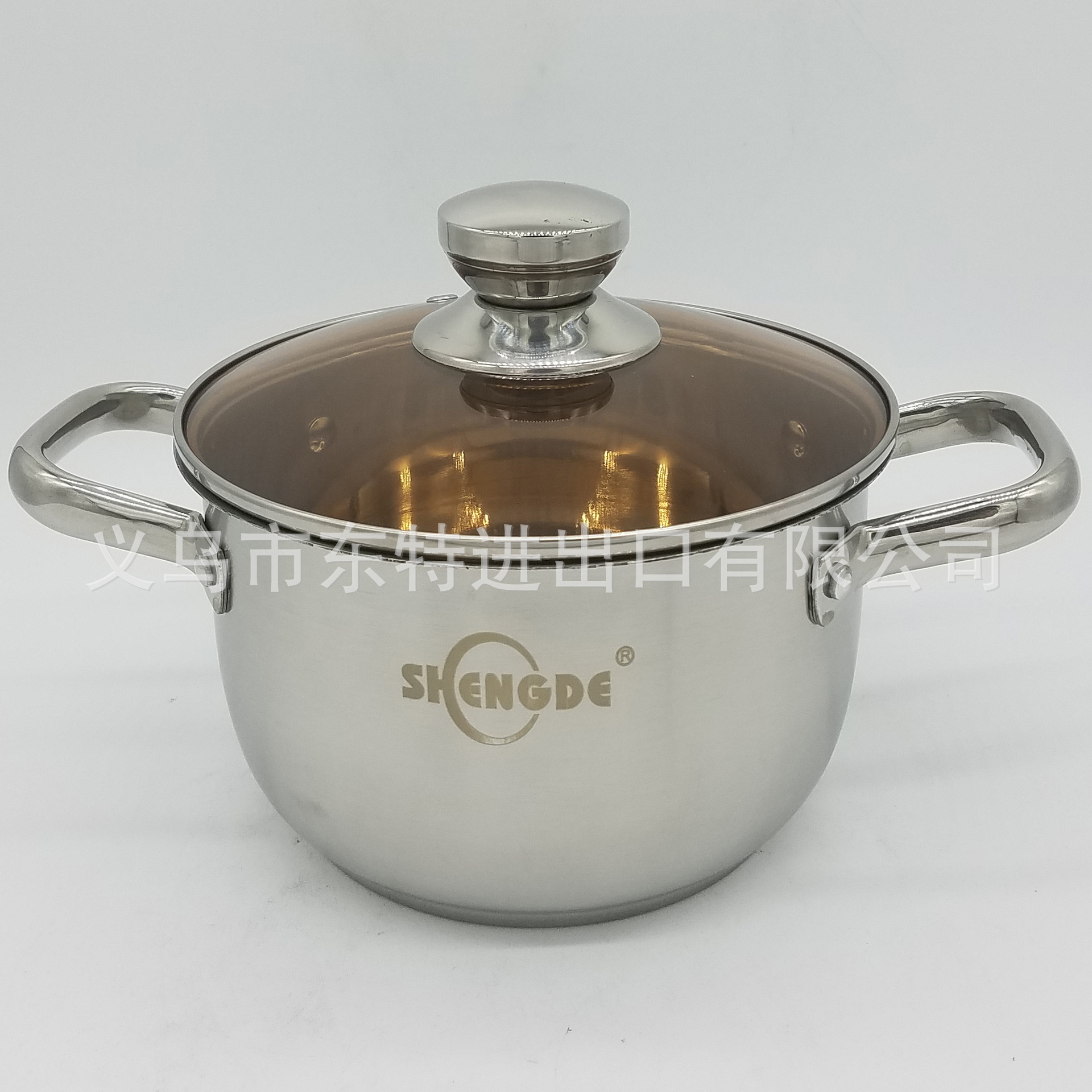 Factory direct sales of stainless steel soup pot, composite steel double-handled soup pot, household multi-purpose soup pot, tea-colored lid and double-bottom pot detail image 2