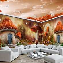 超唯美3d梦幻童话蘑菇房子森林全屋定制酒店主题背景墙纸壁画