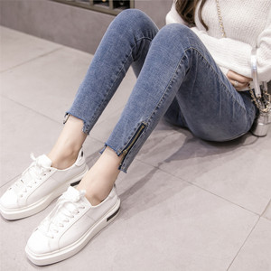 Autumn new Korean version waist waist slim jeans jeans pants zipper