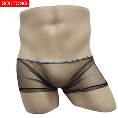 搜同男士內褲全透明網紗低腰男平角內褲低腰性感時尚透氣四角短褲