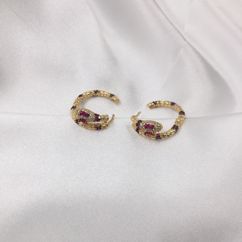 Simple Snake Stud Earrings Gold Micro Inlaid Zircon Delicate Luxury Stud Earrings Fashion Jewelry Wholesale display picture 2