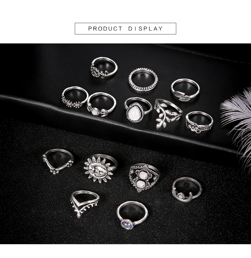 Fashion Water Drop Flowers Sunflower Moon Sun 14-piece Set Ring display picture 6