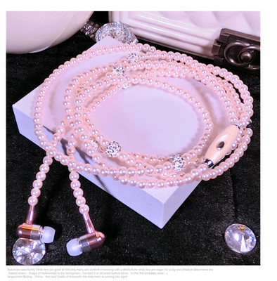 珍珠项链耳机带麦线控通用耳塞潮流新款耳麦厂家直销重低音入耳式|ru