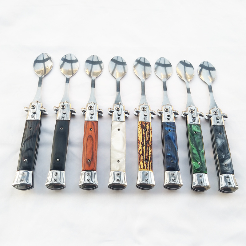 自动不绣钢弹簧餐具勺练习训练折叠餐勺不锈钢弹簧未开刃