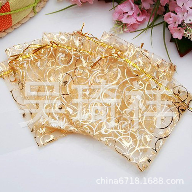 烫金睫毛弯弯纱袋 蝴蝶礼品袋 桃心纱袋 现货纱袋尺寸齐全批发