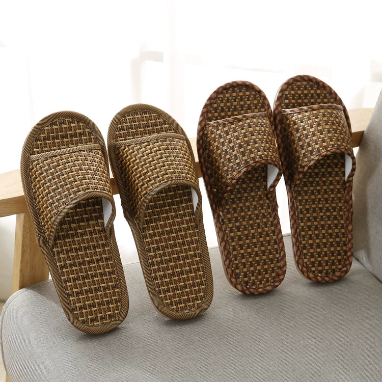 Тапочки из бамбукового Плетения Из Ротанга, мужские и женские домашние тапочки для пар, летние сандалии и тапочки, домашние Нескользящие тапочки с деревянным полом