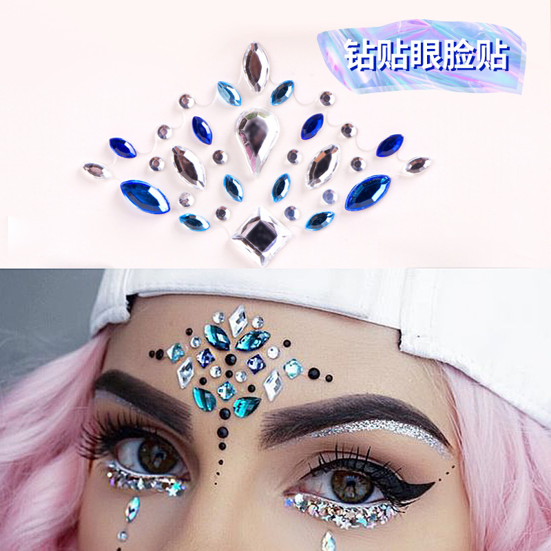 Custom diy Acrylic Face Sticker Tattoo Body Sticker Eye Sticker Drill 3D Shiny Eye Diamond Sticker Eyebrow Diamond Sticker Tattoo