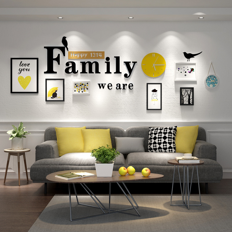 Modern Simple Letter Decorative Painting Combination Sofa Living Room Wall Photo Frame Wall with Clock Soft Dress Creative Mural