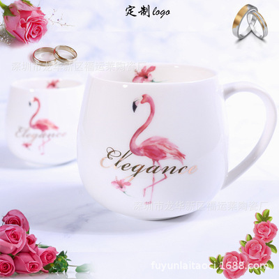 淘寶熱賣 有版權火烈鳥陶瓷馬克杯 網紅QQ杯建材婚慶禮品logo定制