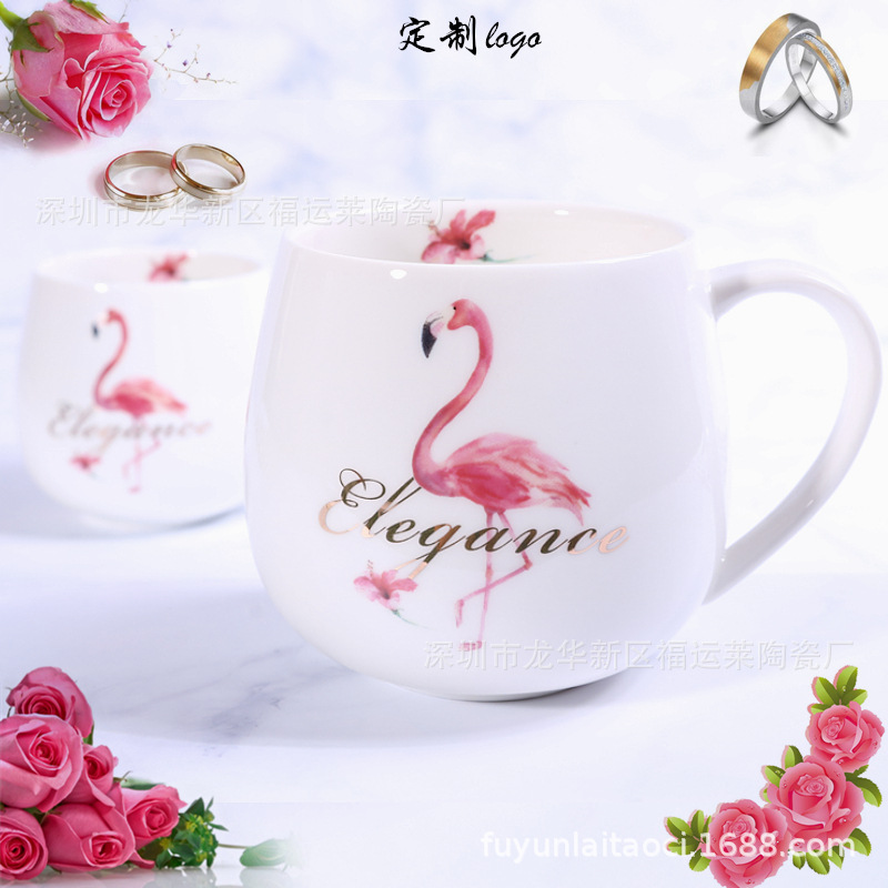 淘寶熱賣 有版權火烈鳥陶瓷馬克杯 網紅QQ杯建材婚慶禮品logo定制