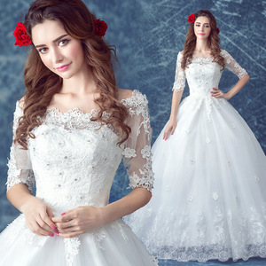 Lace flower one-shoulder wedding dress Qi Pengfei wedding dress