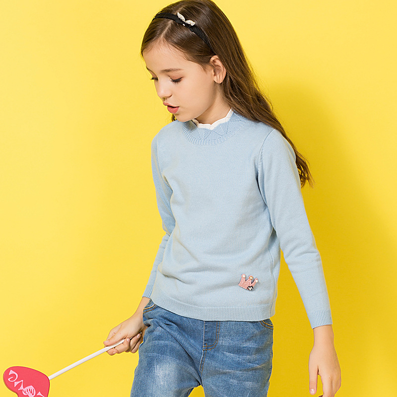 2020秋冬新款撞色立领修身女童毛衣针织衫棉一件代发童装加工定制