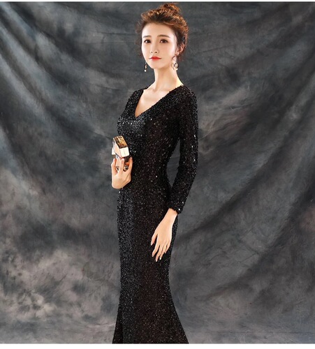 Evening Dresses cocktail party banquet dress vestido de banquete de cóctel Fishtail long sleeve evening dress