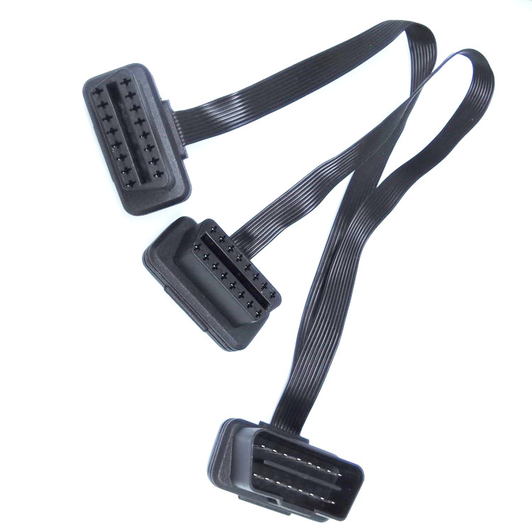 obd2公对母弯头一拖二面条线obd延长线扁线一分二延长线