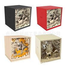 木制叠层立体灯箱 夹板激光雕刻叠层造型灯箱 夹板雕刻组装灯箱