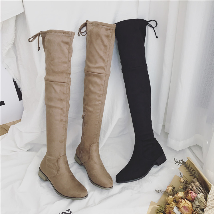 new suede thick heel stretch boots  NSHU35146